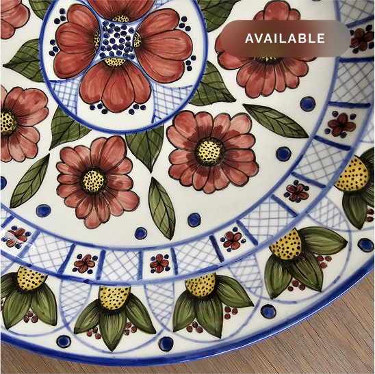 Red Floral Hand-Painted Plate